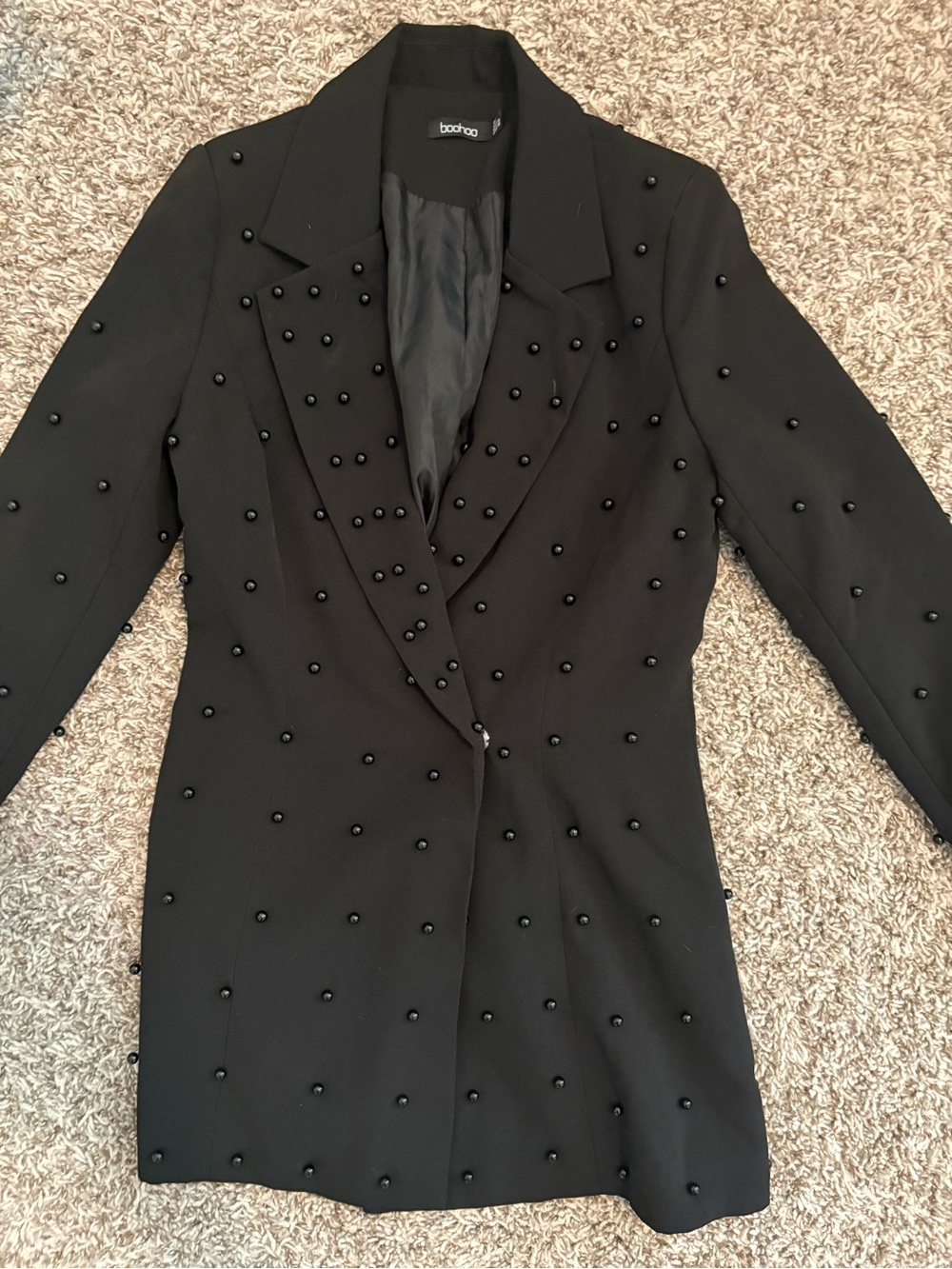 Boohoo Black Beaded Mini Blazer Dress
